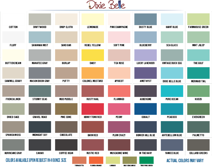 Printed Colour Cards Package of 100 Dixie Belle Paint Silk All In One Mineral Paint Terra Clay Paint